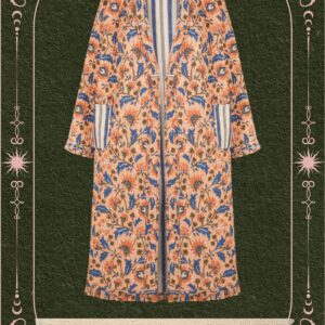 XII. THE ACROBAT — Quilted Reversible Robe · Blue Stripe & Peach Floral